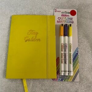 Stay Golden Yellow Notebook with Glitter Outline Markers